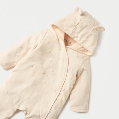 Juniors All-Over Heart Textured Hooded Sleepsuit with Snap Button Closure