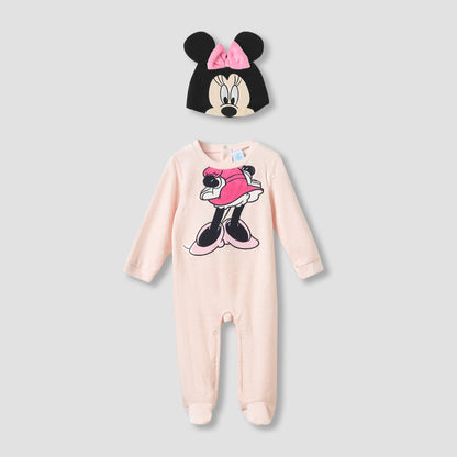 Disney Crew Neck Sleepsuit with Minnie Mouse Print and Cap - Long Sleeves - Pink / 9-12 mths