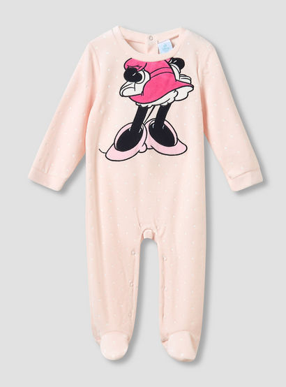 Disney Crew Neck Sleepsuit with Minnie Mouse Print and Cap - Long Sleeves-baby-girls-clothing-nightwear-sleepsuits-image-2