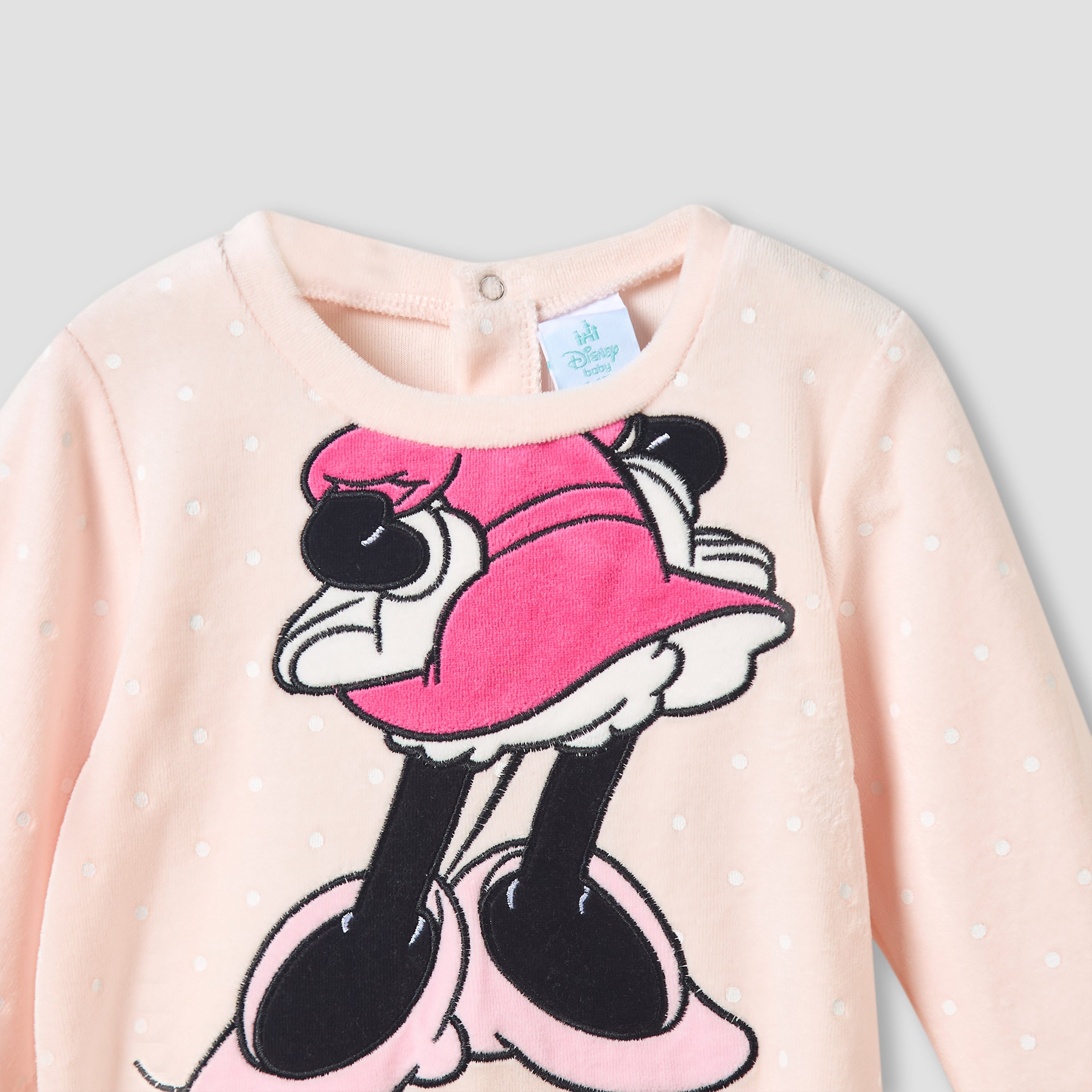 Disney Crew Neck Sleepsuit with Minnie Mouse Print and Cap - Long Sleeves