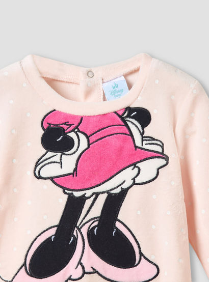 Disney Crew Neck Sleepsuit with Minnie Mouse Print and Cap - Long Sleeves-baby-girls-clothing-nightwear-sleepsuits-image-4