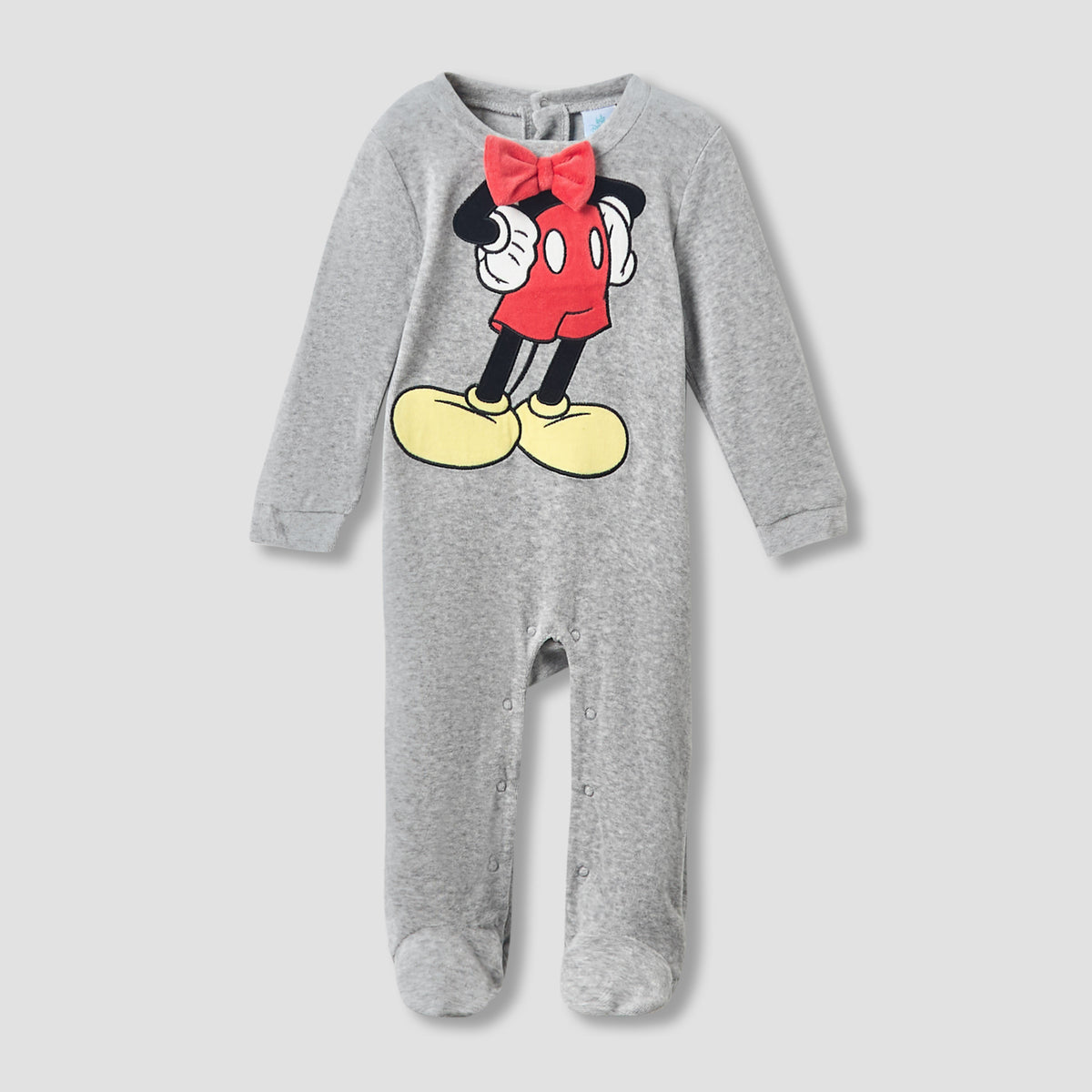 Disney Crew Neck Sleepsuit with Mickey Mouse Print and Cap - Long Sleeves