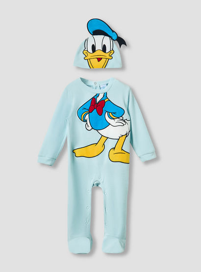 Disney Crew Neck Sleepsuit with Daisy Duck Print and Cap - Long Sleeves-baby-boys-clothing-nightwear-sleepsuits-image-1