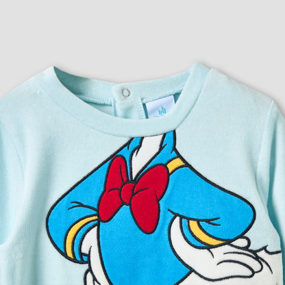 Disney Crew Neck Sleepsuit with Daisy Duck Print and Cap - Long Sleeves
