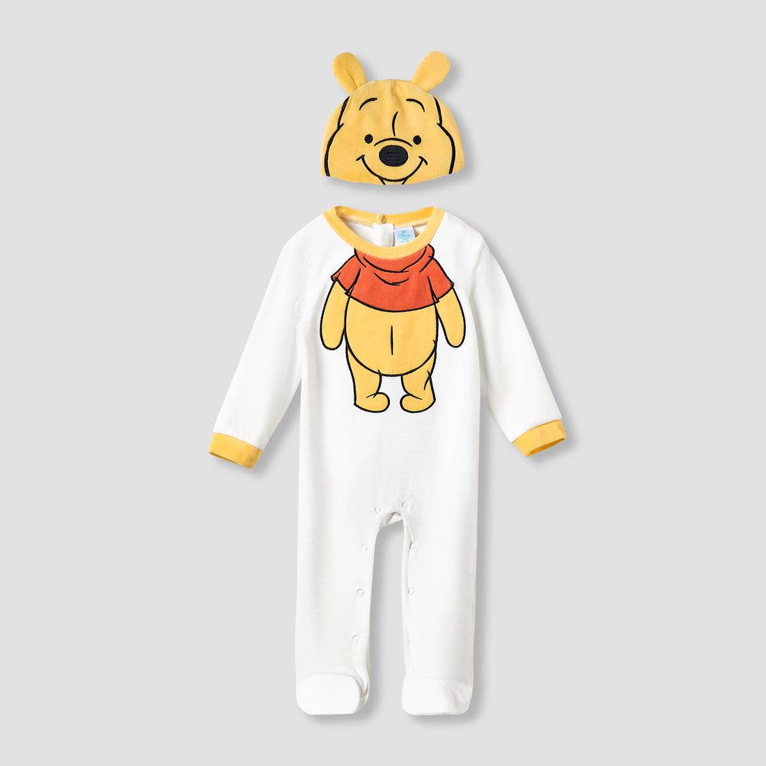 Disney Round Neck Sleepsuit with Winnie the Pooh Print and Cap - Long Sleeves - White / 9-12 mths