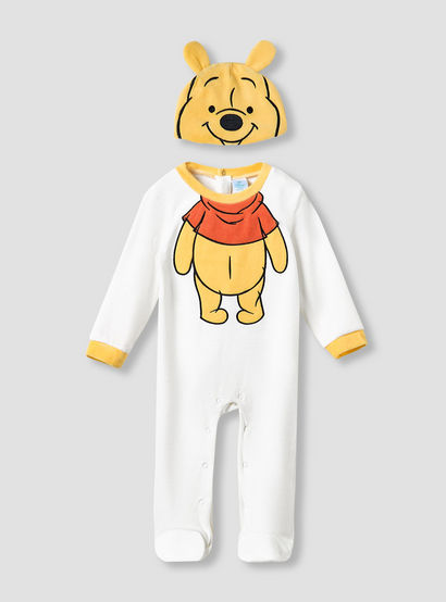 Disney Round Neck Sleepsuit with Winnie the Pooh Print and Cap - Long Sleeves-baby-boys-clothing-nightwear-sleepsuits-image-1