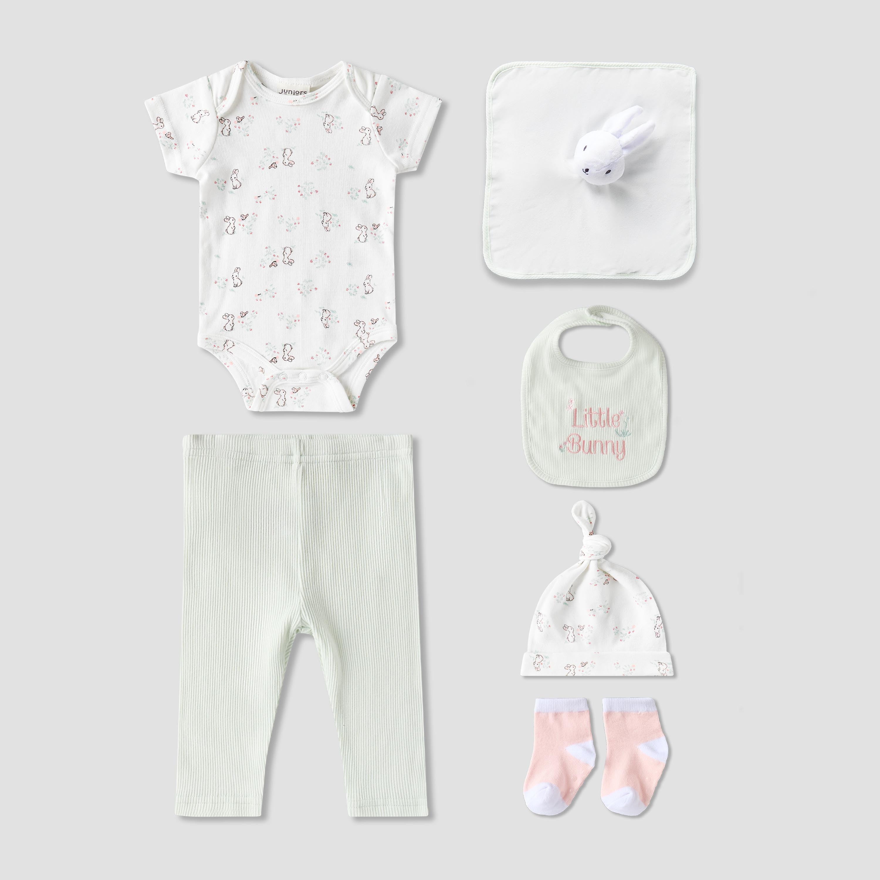 Set of 8 Juniors Clothing Gift Set with Bunny Print - Pink / 0-3 mths