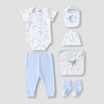Set of 8 Juniors Clothing Gift Set with Moon Print - Blue / 0-3 mths
