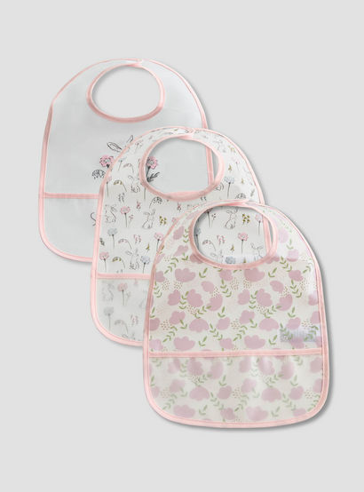 Juniors Floral Print Bib with Snap Button Closure - Set of 3-baby-feeding-bibs-image-1