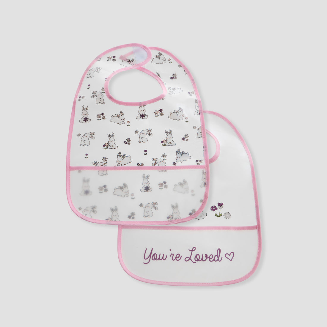 Juniors Bunny Print Bib with Hook and Loop Closure - Set of 2