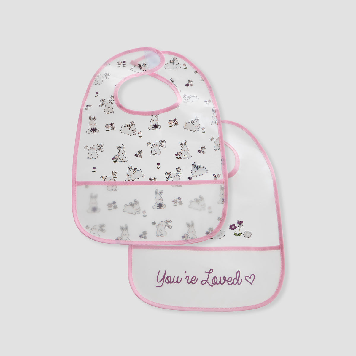 Juniors Bunny Print Bib with Hook and Loop Closure - Set of 2