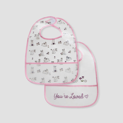 Juniors Bunny Print Bib with Hook and Loop Closure - Set of 2