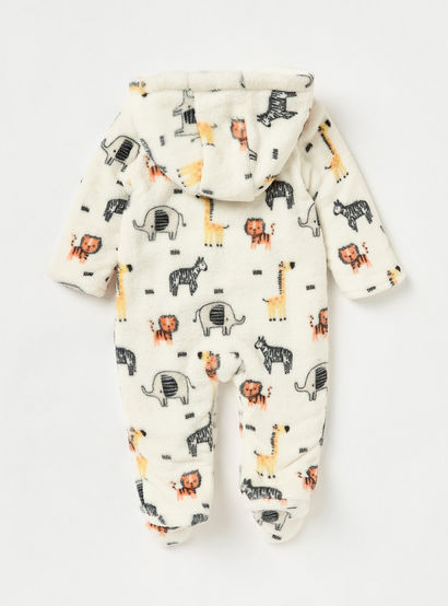Juniors Safari Print Hooded Padded Closed Feet Sleepsuit with Long Sleeves-baby-boys-clothing-nightwear-sleepsuits-image-2