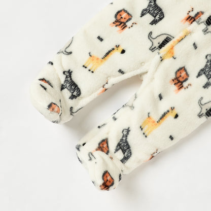 Juniors Safari Print Hooded Padded Closed Feet Sleepsuit with Long Sleeves