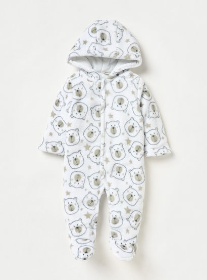 Juniors All-Over Bear Print Hooded Closed Feet Sleepsuit with Long Sleeves-baby-boys-clothing-nightwear-sleepsuits-image-1