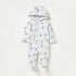 Juniors All-Over Bear Print Hooded Closed Feet Sleepsuit with Long Sleeves - White / 9-12 mths