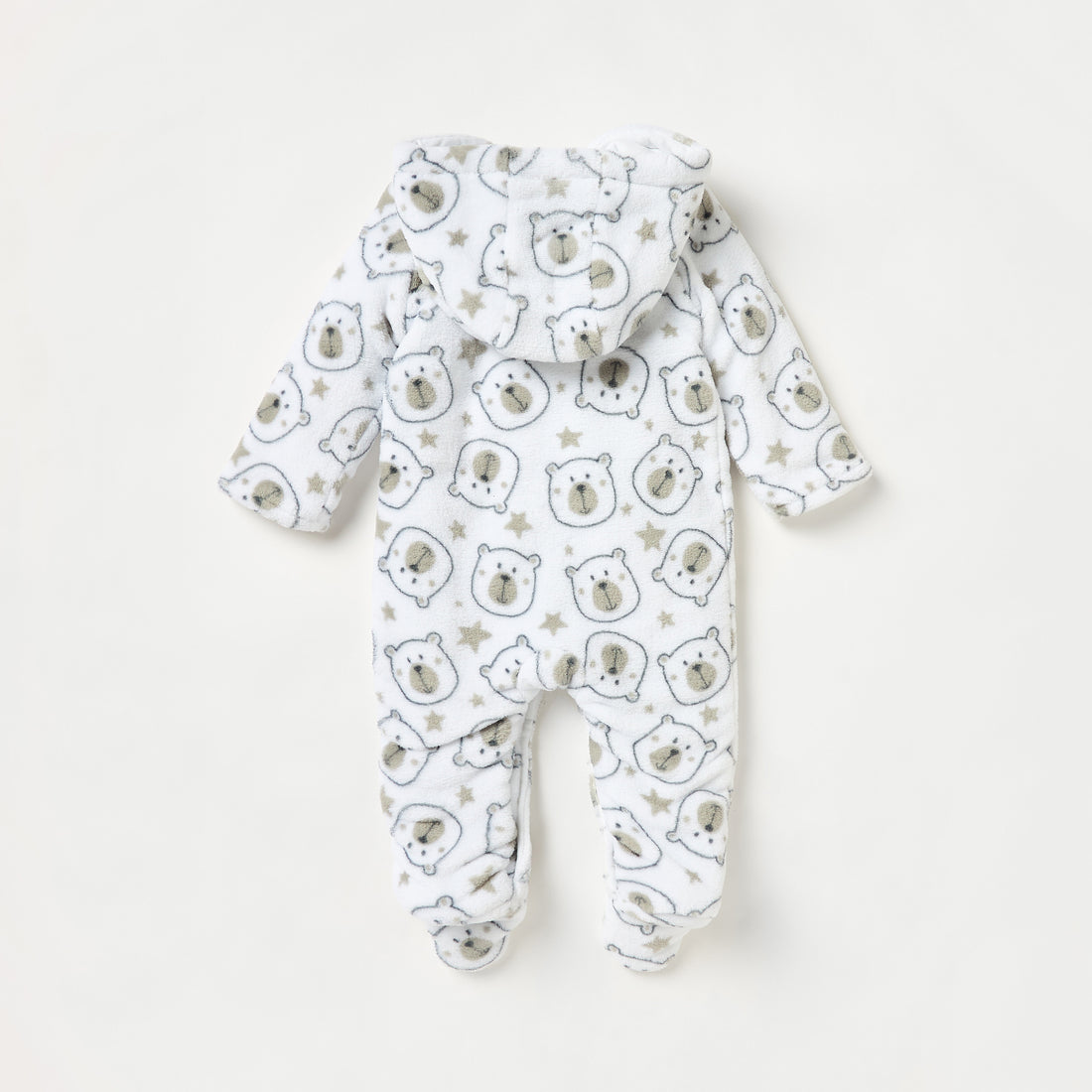 Juniors All-Over Bear Print Hooded Closed Feet Sleepsuit with Long Sleeves