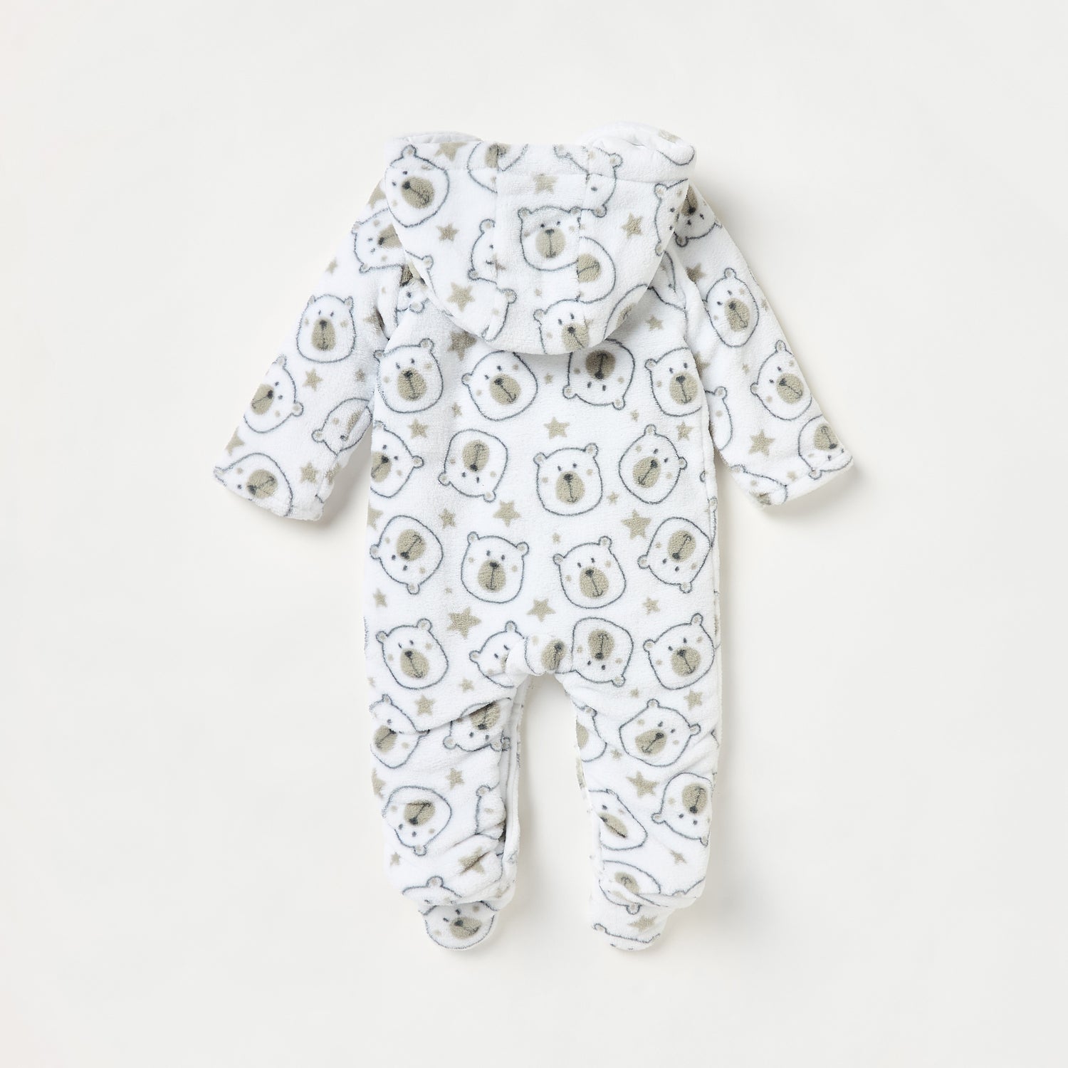 Juniors All-Over Bear Print Hooded Closed Feet Sleepsuit with Long Sleeves