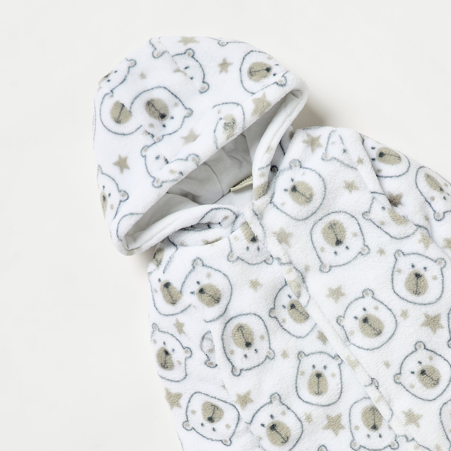 Juniors All-Over Bear Print Hooded Closed Feet Sleepsuit with Long Sleeves