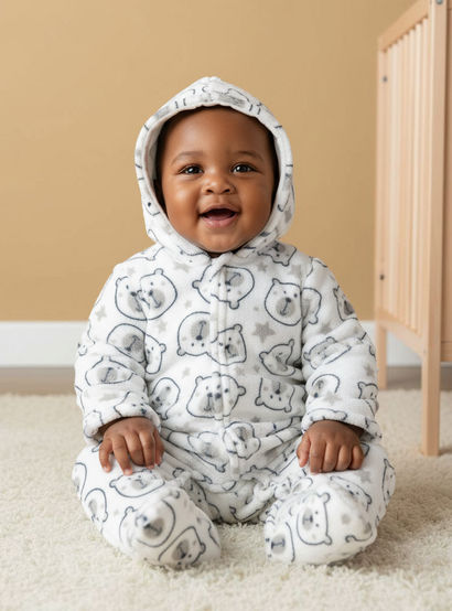 Juniors All-Over Bear Print Hooded Closed Feet Sleepsuit with Long Sleeves-baby-boys-clothing-nightwear-sleepsuits-image-5