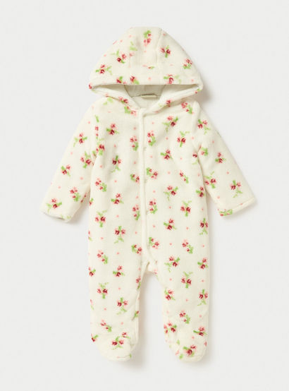 Juniors Floral Print Hooded Padded Closed Feet Sleepsuit with Long Sleeves-baby-girls-clothing-nightwear-sleepsuits-image-1