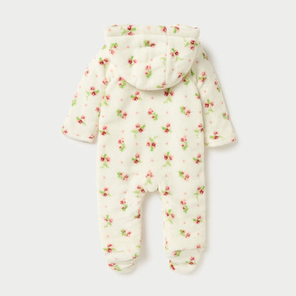 Juniors Floral Print Hooded Padded Closed Feet Sleepsuit with Long Sleeves