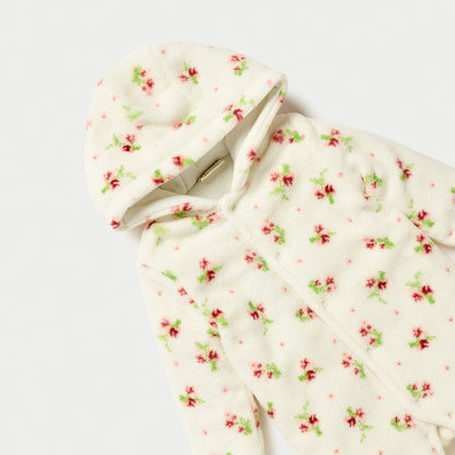 Juniors Floral Print Hooded Padded Closed Feet Sleepsuit with Long Sleeves