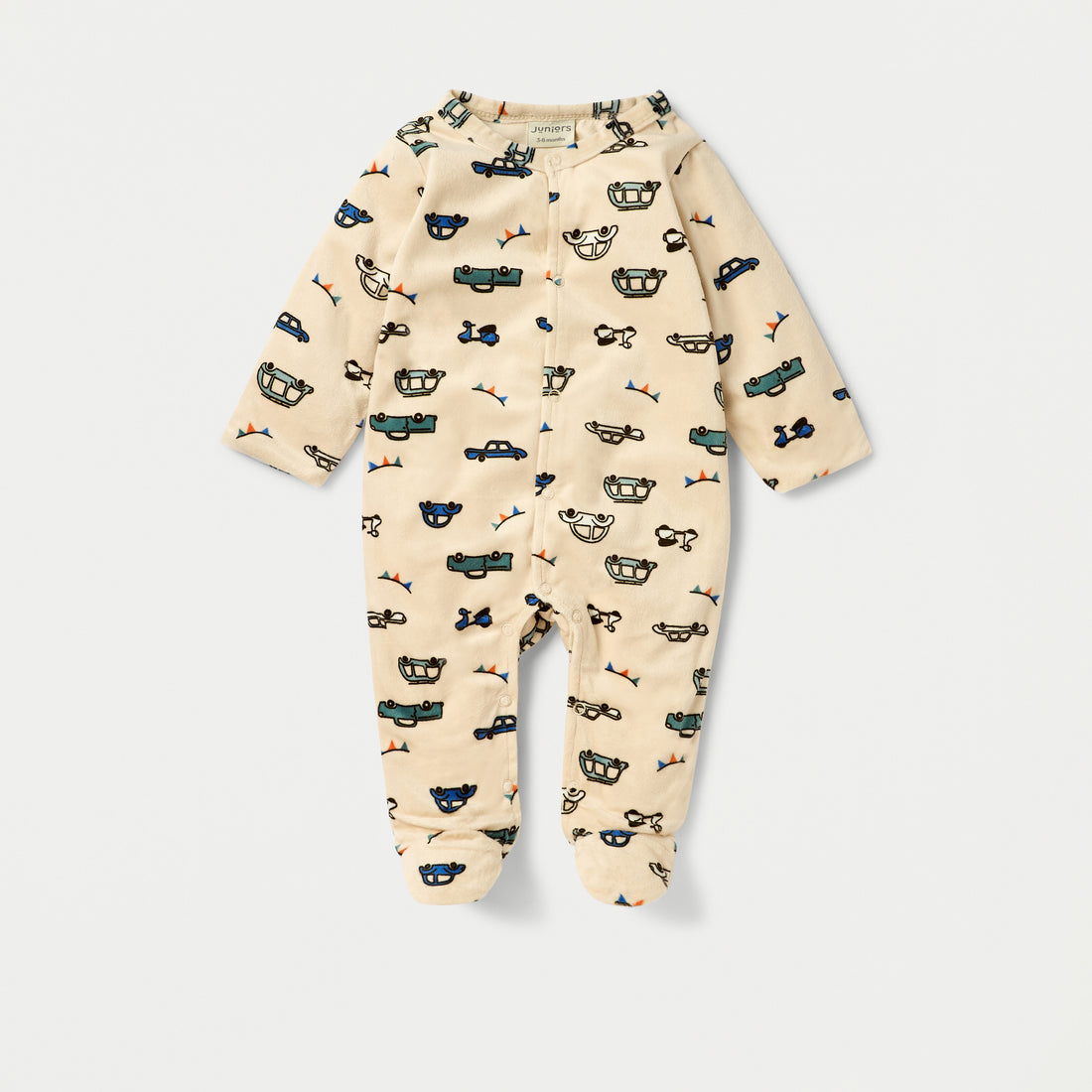 Juniors Vehicle Print Closed Feet Sleepsuit with Button Closure - Beige / 9-12 mths