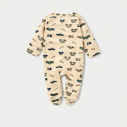 Juniors Vehicle Print Closed Feet Sleepsuit with Button Closure