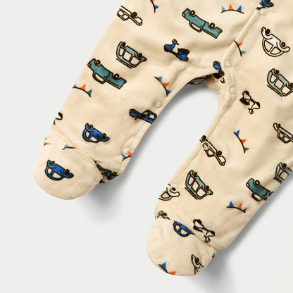 Juniors Vehicle Print Closed Feet Sleepsuit with Button Closure