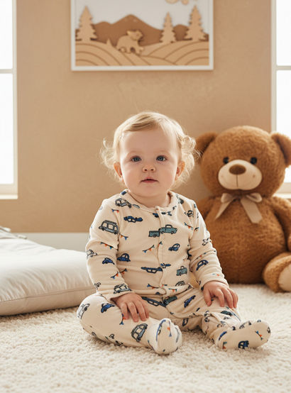 Juniors Vehicle Print Closed Feet Sleepsuit with Button Closure-baby-boys-clothing-nightwear-sleepsuits-image-5