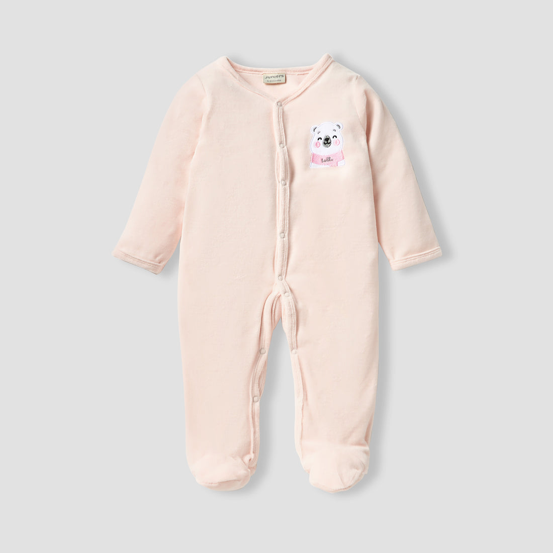 Juniors V-neck Sleepsuit with Long Sleeves and Snap Button Closure - Pink / 12-18 mths