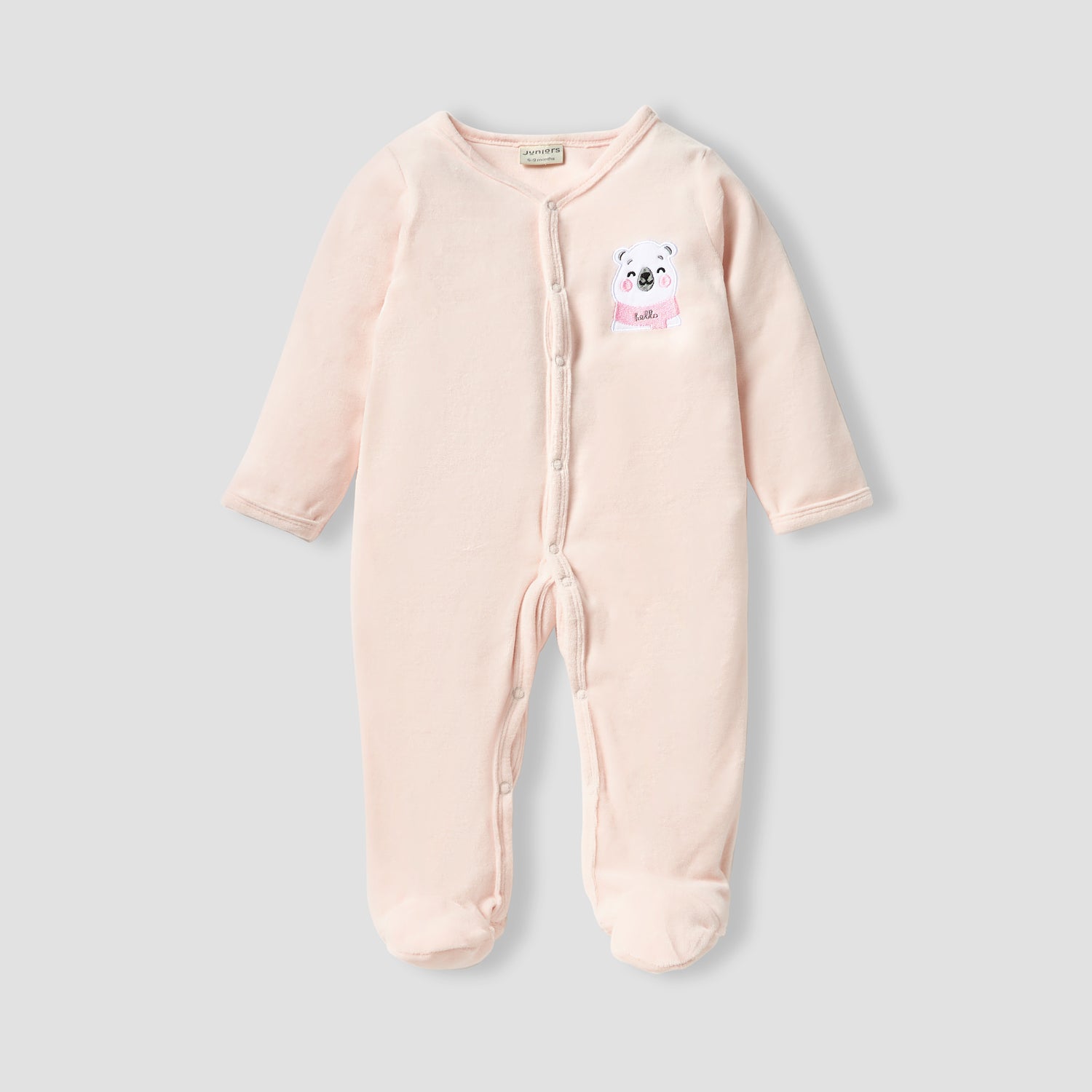 Juniors V-neck Sleepsuit with Long Sleeves and Snap Button Closure - Pink / 12-18 mths