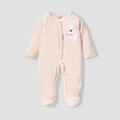 Juniors V-neck Sleepsuit with Long Sleeves and Snap Button Closure - Pink / 12-18 mths