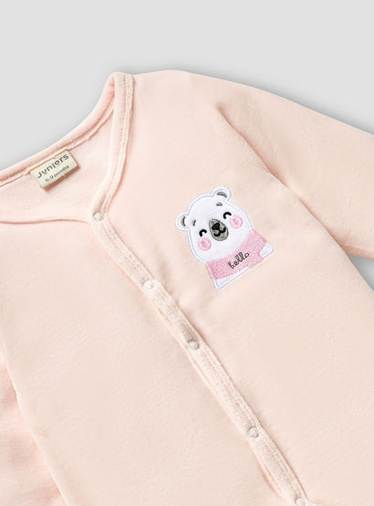 Juniors V-neck Sleepsuit with Long Sleeves and Snap Button Closure-baby-girls-clothing-nightwear-sleepsuits-image-3