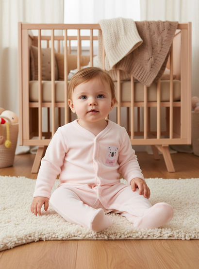 Juniors V-neck Sleepsuit with Long Sleeves and Snap Button Closure-baby-girls-clothing-nightwear-sleepsuits-image-6