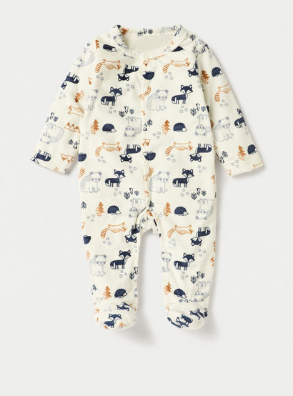 Juniors Animal Print Closed Feet Sleepsuit with Button Closure-baby-boys-clothing-nightwear-sleepsuits-image-1