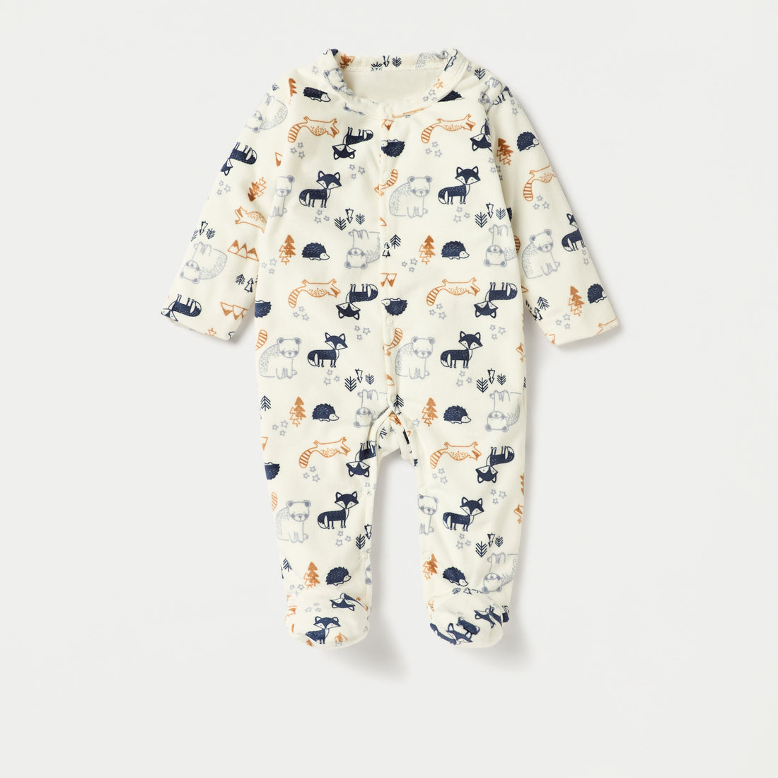 Juniors Animal Print Closed Feet Sleepsuit with Button Closure - White / 9-12 mths