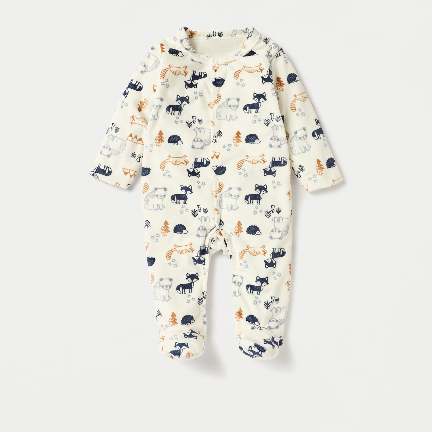 Juniors Animal Print Closed Feet Sleepsuit with Button Closure - White / 9-12 mths