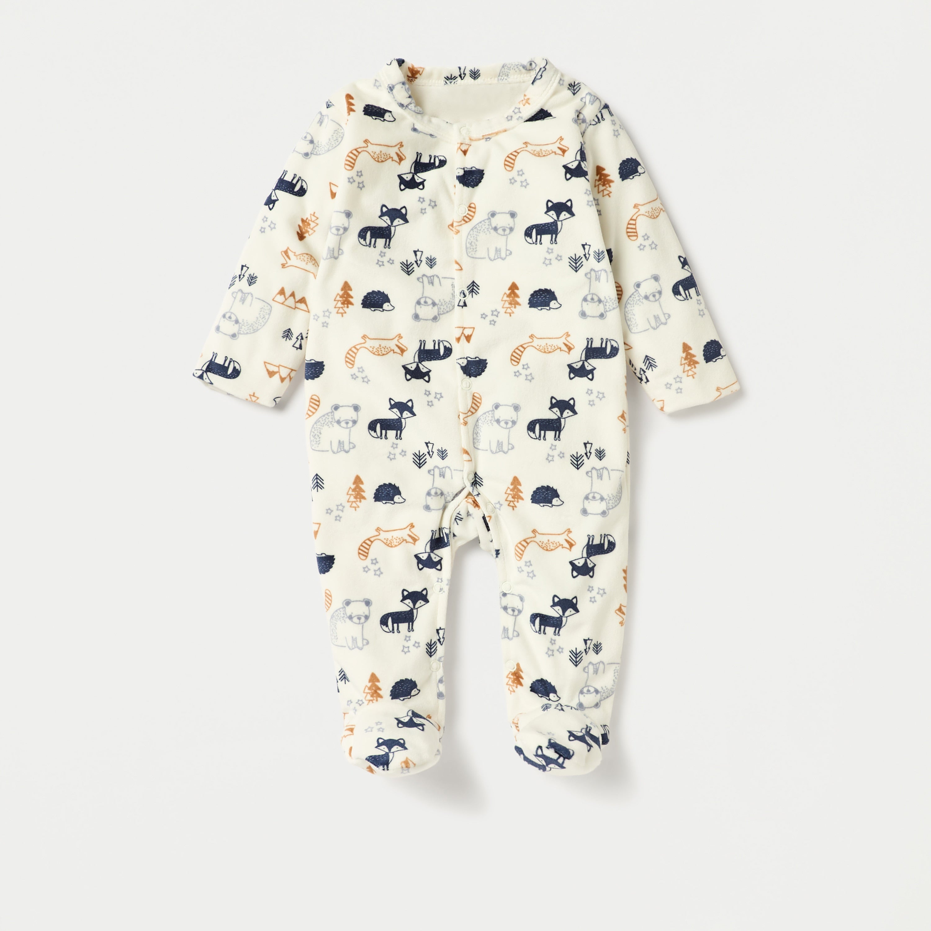 Juniors Animal Print Closed Feet Sleepsuit with Button Closure - White / 9-12 mths