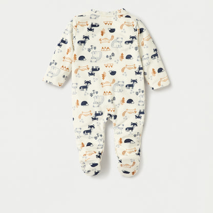 Juniors Animal Print Closed Feet Sleepsuit with Button Closure