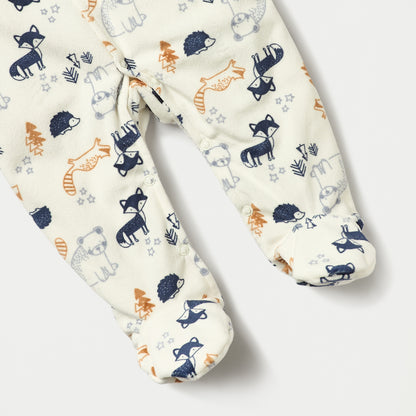 Juniors Animal Print Closed Feet Sleepsuit with Button Closure