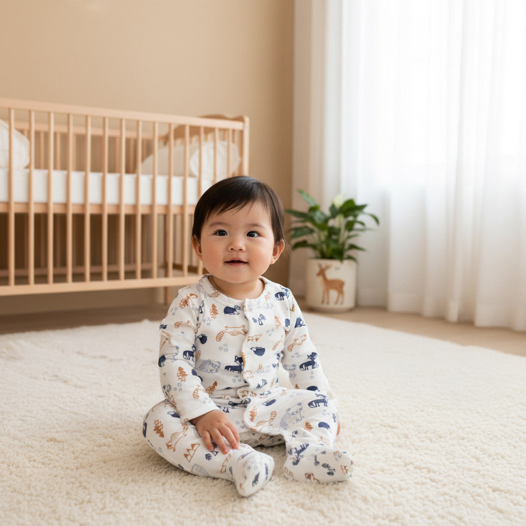 Juniors Animal Print Closed Feet Sleepsuit with Button Closure