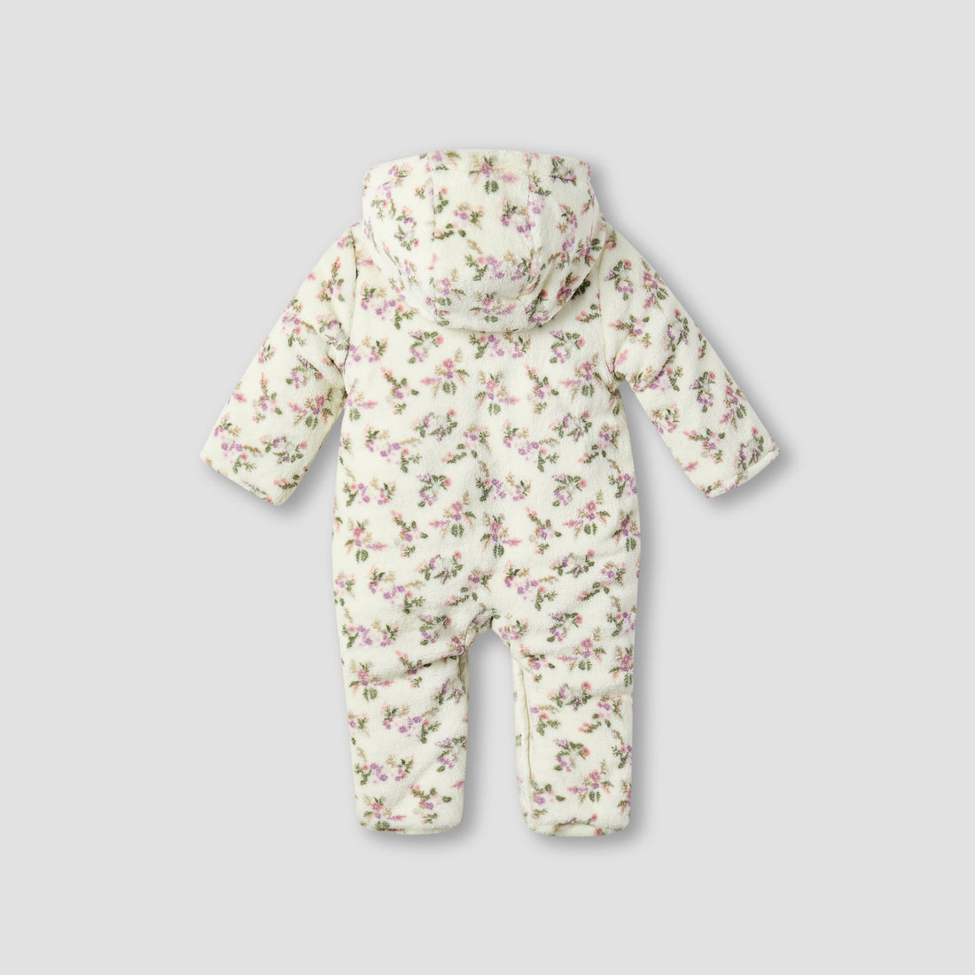 Juniors Floral Print Hooded Fleece Sleepsuit with Long Sleeves
