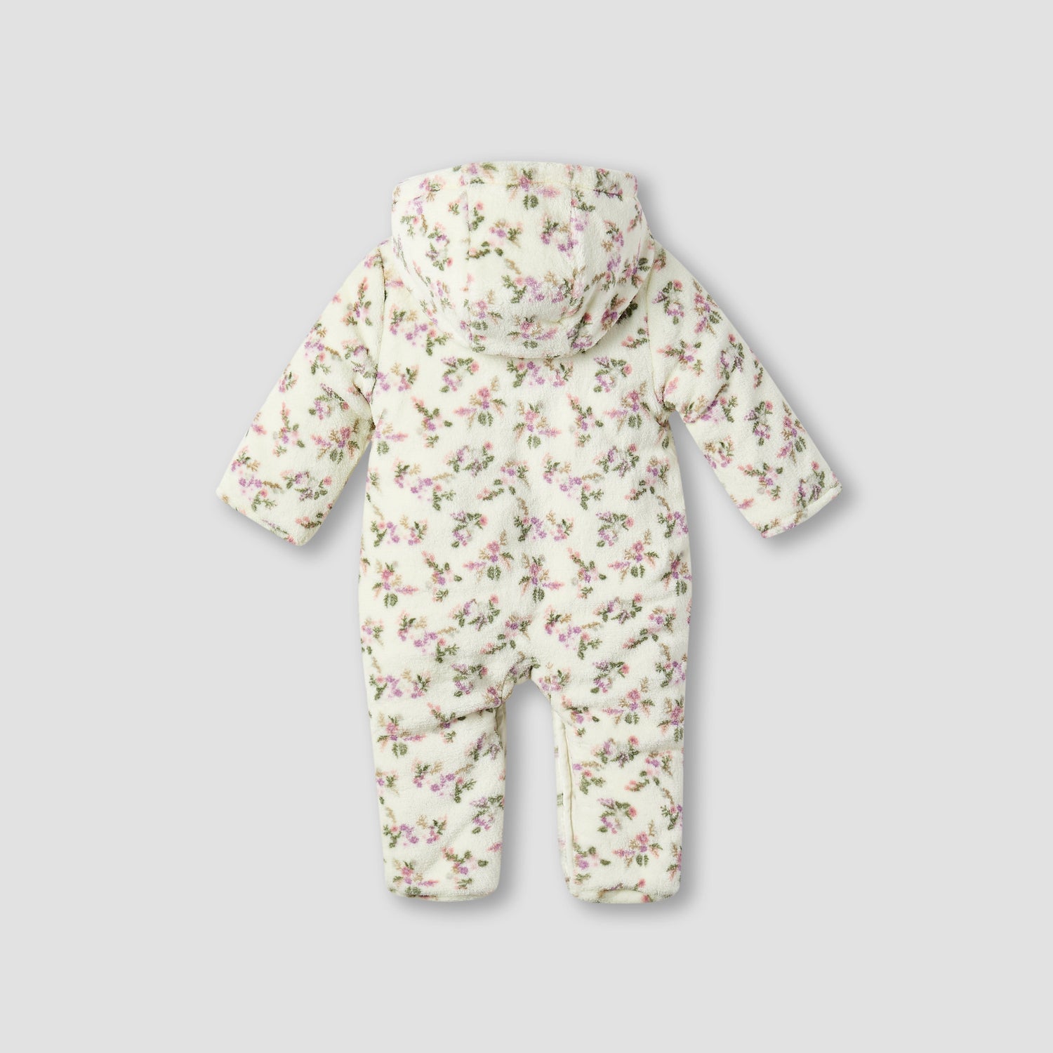 Juniors Floral Print Hooded Fleece Sleepsuit with Long Sleeves