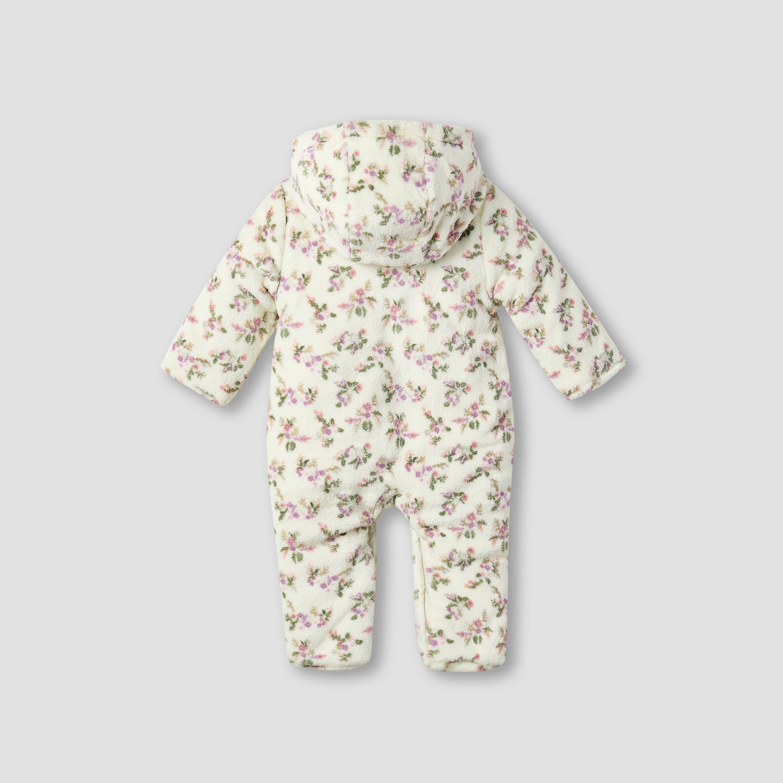 Juniors Floral Print Hooded Fleece Sleepsuit with Long Sleeves