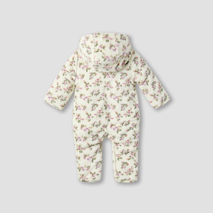 Juniors Floral Print Hooded Fleece Sleepsuit with Long Sleeves