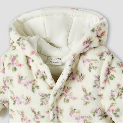 Juniors Floral Print Hooded Fleece Sleepsuit with Long Sleeves