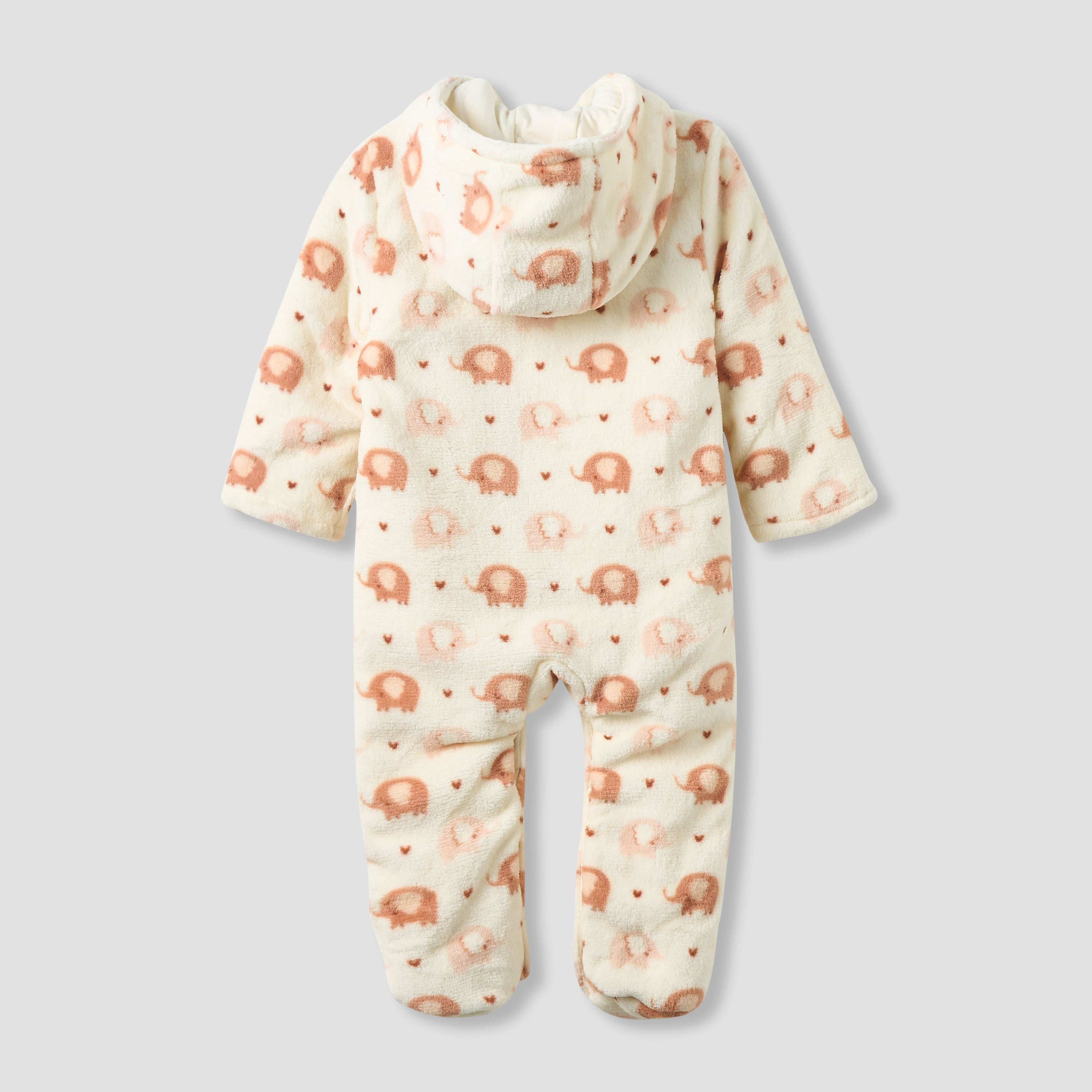 Juniors Fleece Hooded Long Sleeve Sleepsuit with Elephant Print