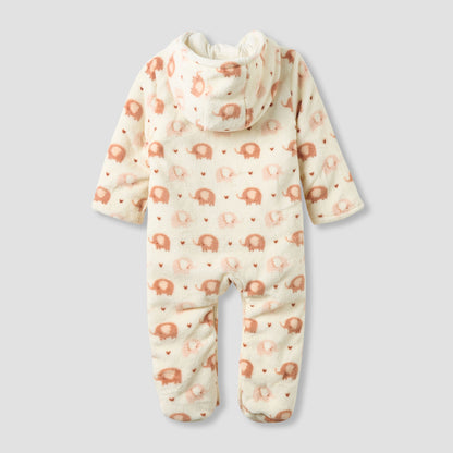 Juniors Fleece Hooded Long Sleeve Sleepsuit with Elephant Print